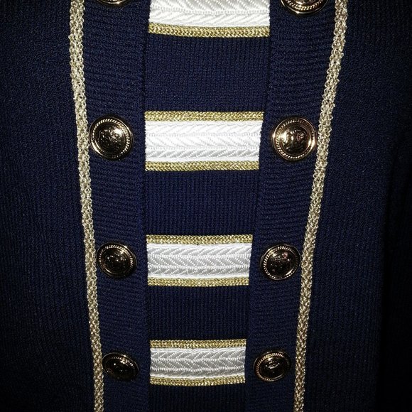 St John Collection By Marie Gray stripped Navy Crop Top Cardigan Jacket sz 6 - Picture 6 of 9